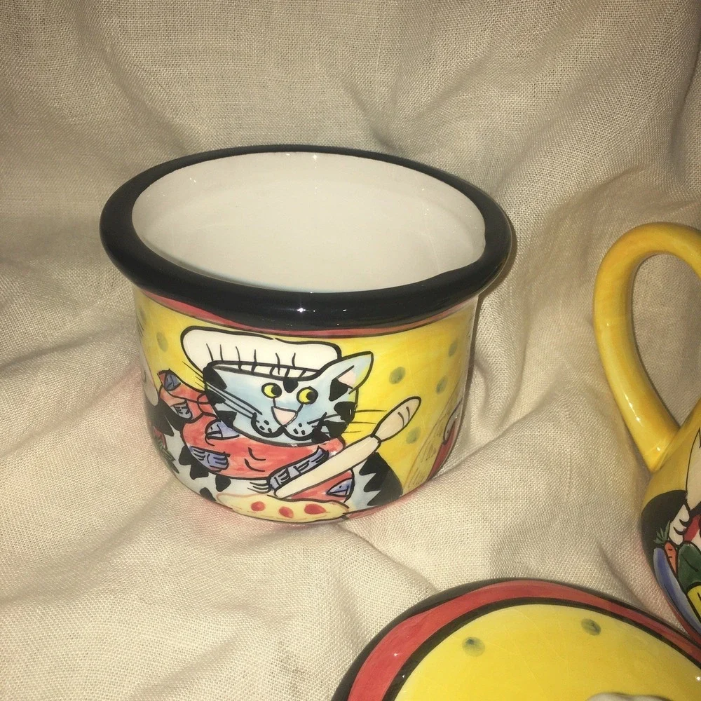 Vintage Catzilla Candice Reiter  Ceramic Cats Sugar Bowl and Creamer Set 2002